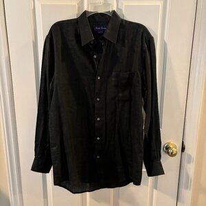 Ralph Lauren Purple Label Men's 100% Linen Black Button-Up Shirt ~ Medium